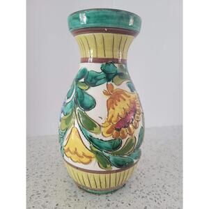 Italian Majolica Floral Vase Multicolor Hand Painted Pottery Italy Decor